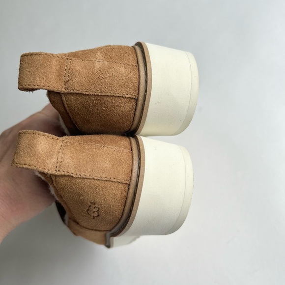 UGG Penny Tan Suede Sheepskin Leather Fur Trim Rubber Outsole Loafers size 8 - Picture 12 of 16